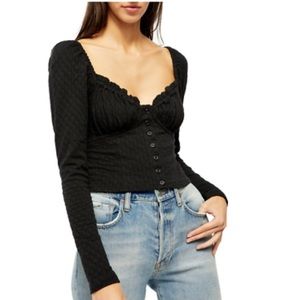 Free People LadyBug Top in Black Long Sleeve Size Medium!